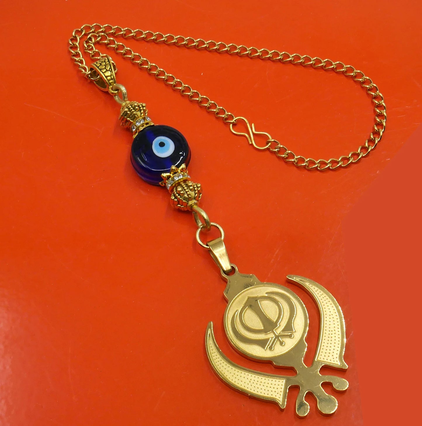 Evil Eye Protection Punjabi Sikh Kaur Khanda Sahib ji (Sikh Faith) Hanging for Car Rear View Mirror-Car/Office Décor Accessory, Sikh Gift