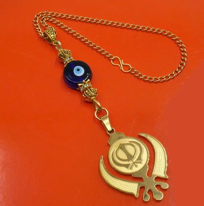 Evil Eye Protection Punjabi Sikh Kaur Khanda Sahib ji (Sikh Faith) Hanging for Car Rear View Mirror-Car/Office Décor Accessory, Sikh Gift