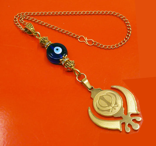 Evil Eye Protection Punjabi Sikh Kaur Khanda Sahib ji (Sikh Faith) Hanging for Car Rear View Mirror-Car/Office Décor Accessory, Sikh Gift