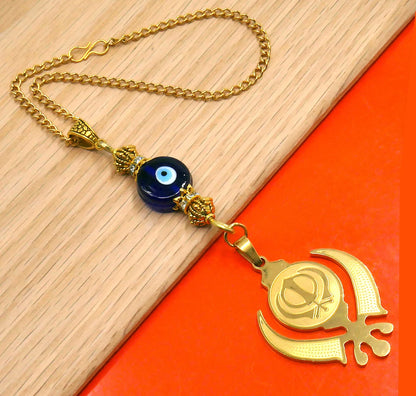 Evil Eye Protection Punjabi Sikh Kaur Khanda Sahib ji (Sikh Faith) Hanging for Car Rear View Mirror-Car/Office Décor Accessory, Sikh Gift