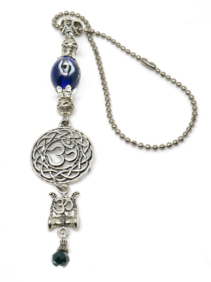 OM | Evil Eye Protection | Trishul Antique Silver Plated | OM & Shiva Trishul Car Rearview Mirror Ornament | Good Luck | Positive Vibrations