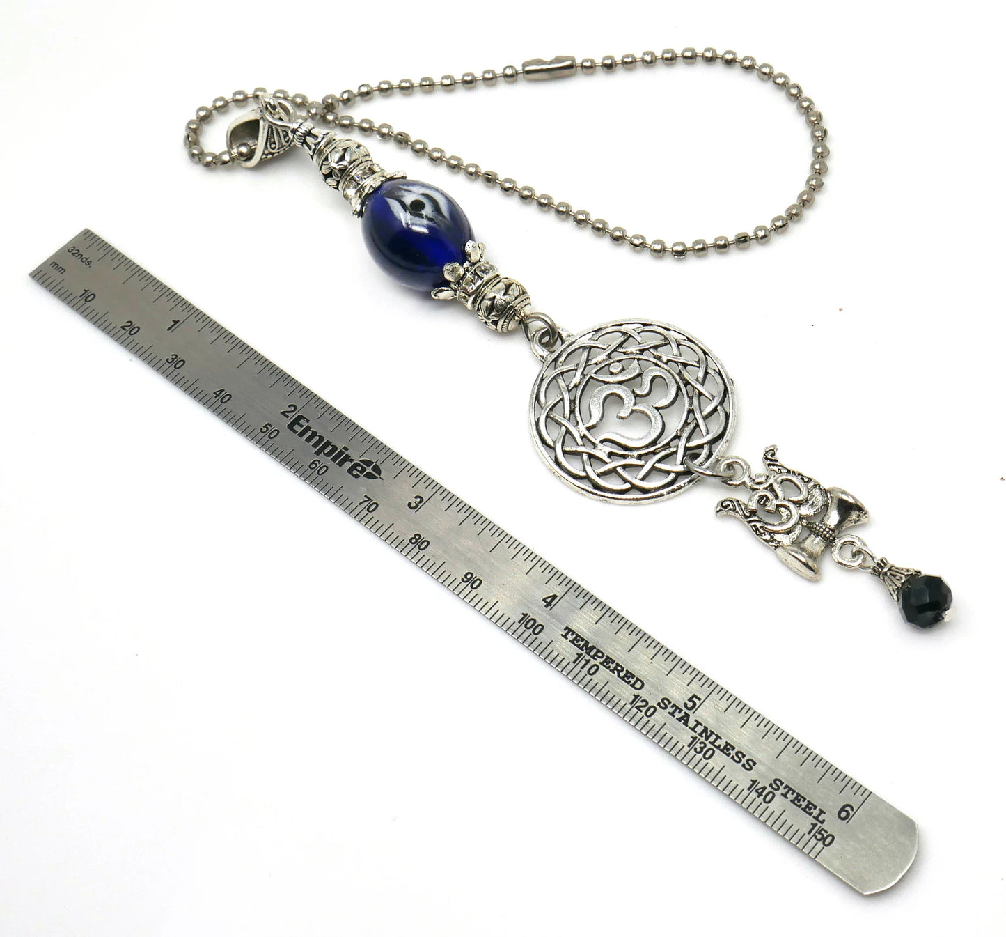 OM | Evil Eye Protection | Trishul Antique Silver Plated | OM & Shiva Trishul Car Rearview Mirror Ornament | Good Luck | Positive Vibrations
