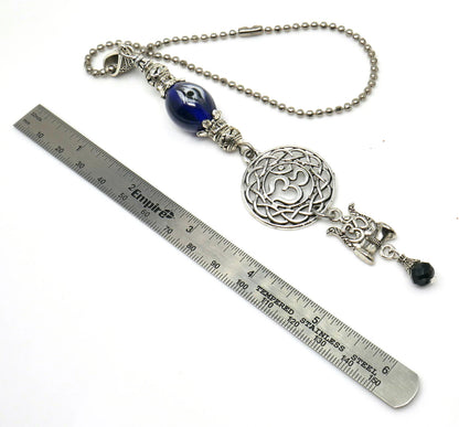 OM | Evil Eye Protection | Trishul Antique Silver Plated | OM & Shiva Trishul Car Rearview Mirror Ornament | Good Luck | Positive Vibrations