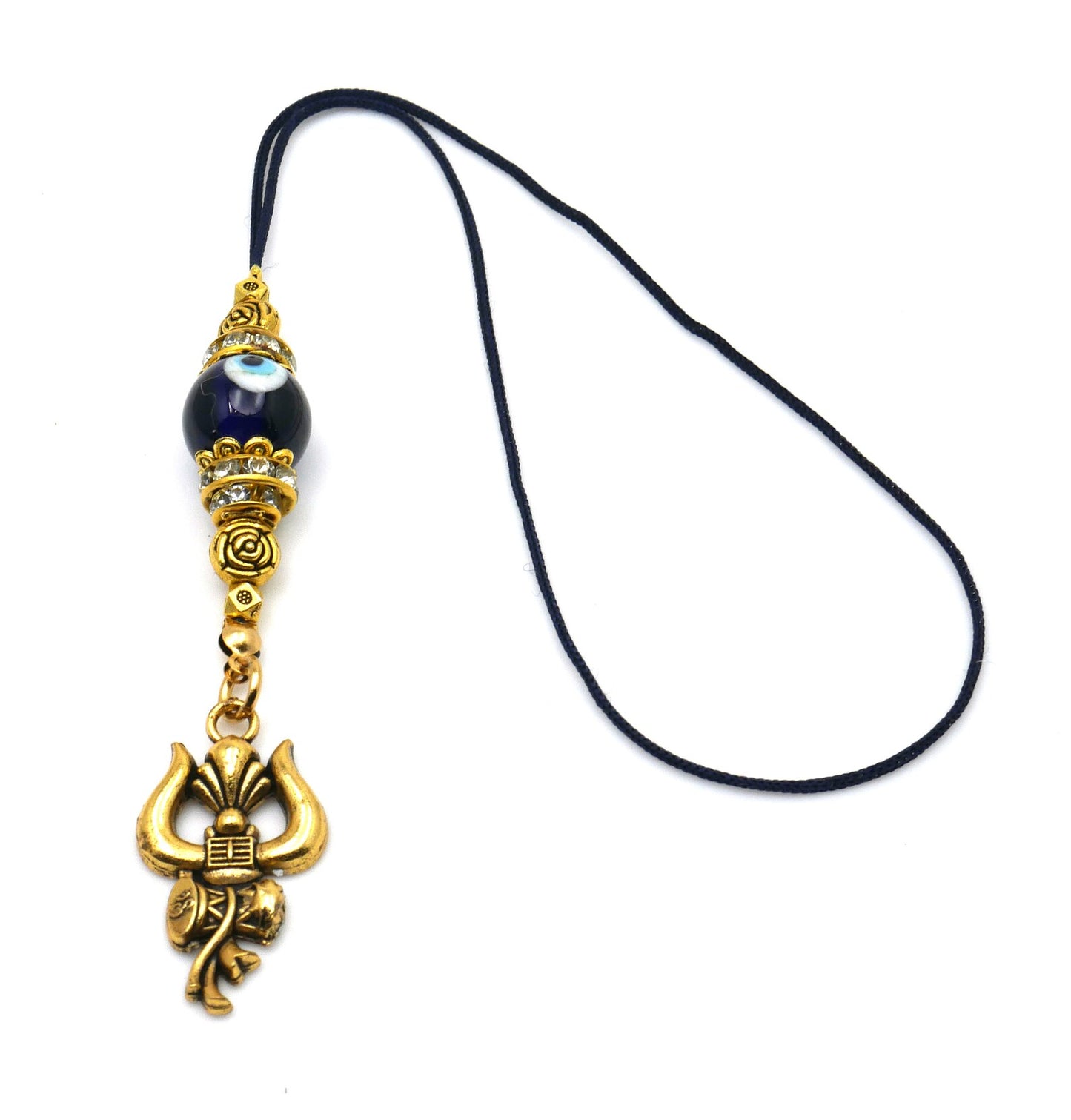 Lord Shiva Trident/Trishul | Antique Golden Pendant | Evil Eye Protection | Amazing Design Car Rearview Mirror Hanging | Positive Vibrations