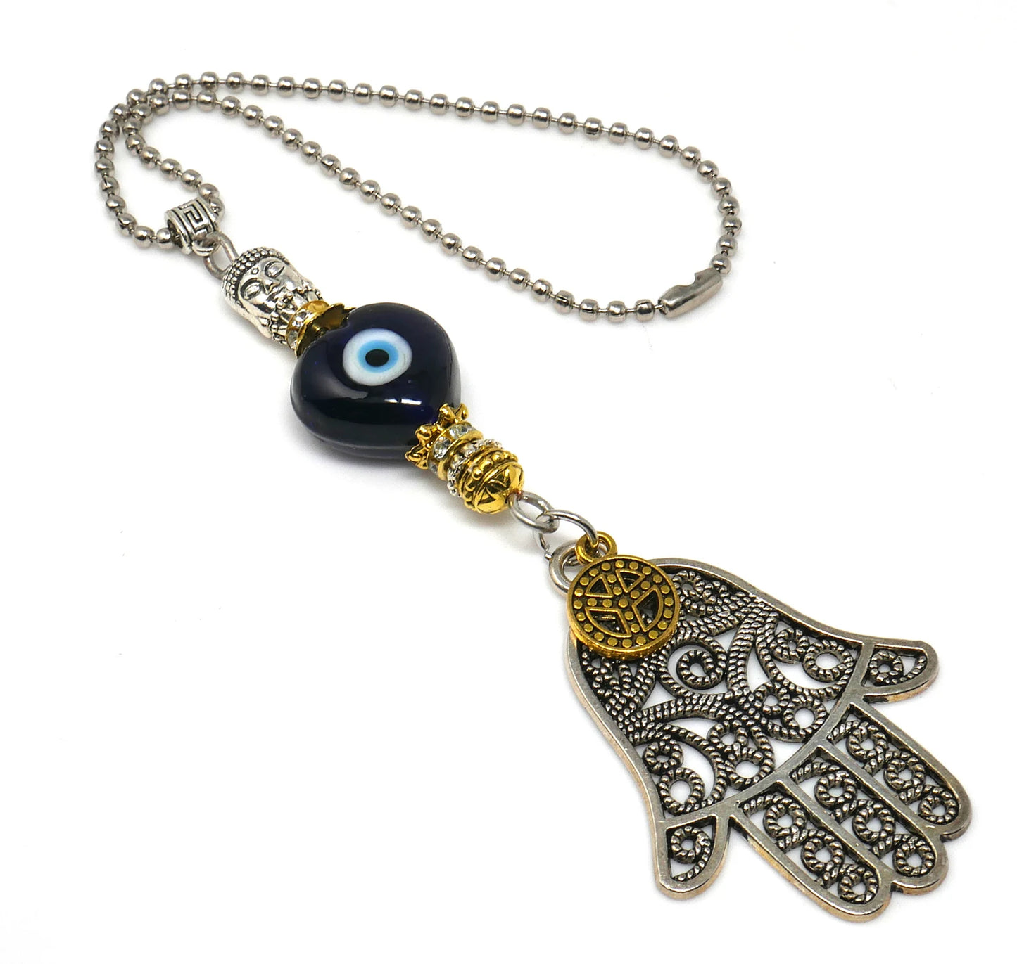 Evil Eye Protection Hamsa Hand Car Charm, Car Rear View Mirror Hanging/Spiritual Car Ornaments Handbag Hanging for Good Luck & Good Fortune