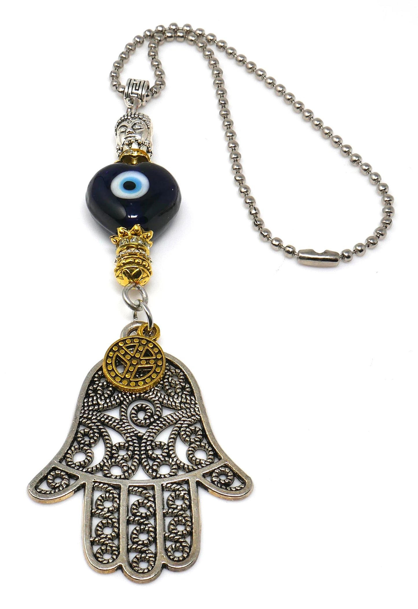 Evil Eye Protection Hamsa Hand Car Charm, Car Rear View Mirror Hanging/Spiritual Car Ornaments Handbag Hanging for Good Luck & Good Fortune