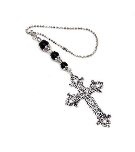 Holy Cross Car Charms Rear View Mirror | Natural Stone Beads | Cross Car Rearview Mirror Ornament | Car Hanger| Blessings | Faith | Hope