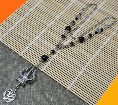 Lord Shiva Trishul Damru & Om Car Mirror Hanging, Natural Blue Sand Stone Beads and Baba Bholenath/Shiv Shambhu Trishul Protection Hanging
