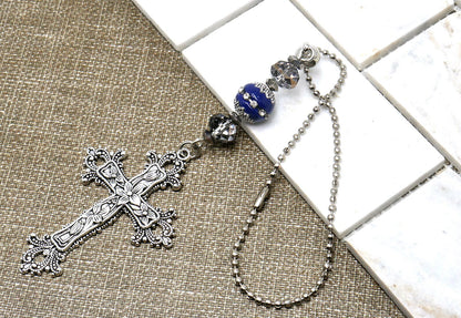 Car Rear View Mirror Cross charm hanging | Evil Eye Protection | House Warming Gift | New House gift for Good Luck | New Car Namaste Gift