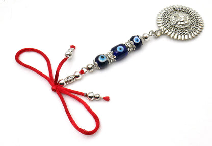 Ganesha | Evil Eye Protection | 3 Evil Eye Beads Car Rearview Mirror Ornament | Good Luck | Happiness | Good Fortune | Success | Prosperity