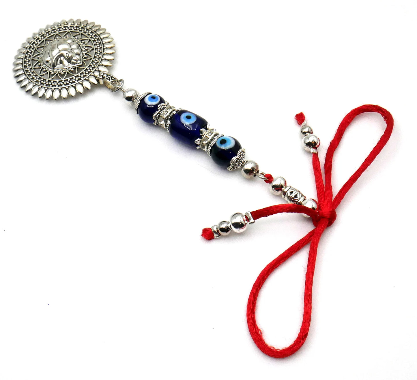 Ganesha | Evil Eye Protection | 3 Evil Eye Beads Car Rearview Mirror Ornament | Good Luck | Happiness | Good Fortune | Success | Prosperity