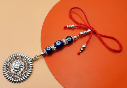 Ganesha | Evil Eye Protection | 3 Evil Eye Beads Car Rearview Mirror Ornament | Good Luck | Happiness | Good Fortune | Success | Prosperity