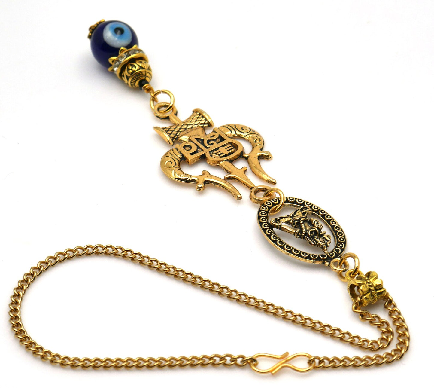 Evil Eye Protection Lord Shiva & Divine Power Trishul Pendant Car Mirror Hanging, Handbag/Backpack Hanging for Good Luck and Protection