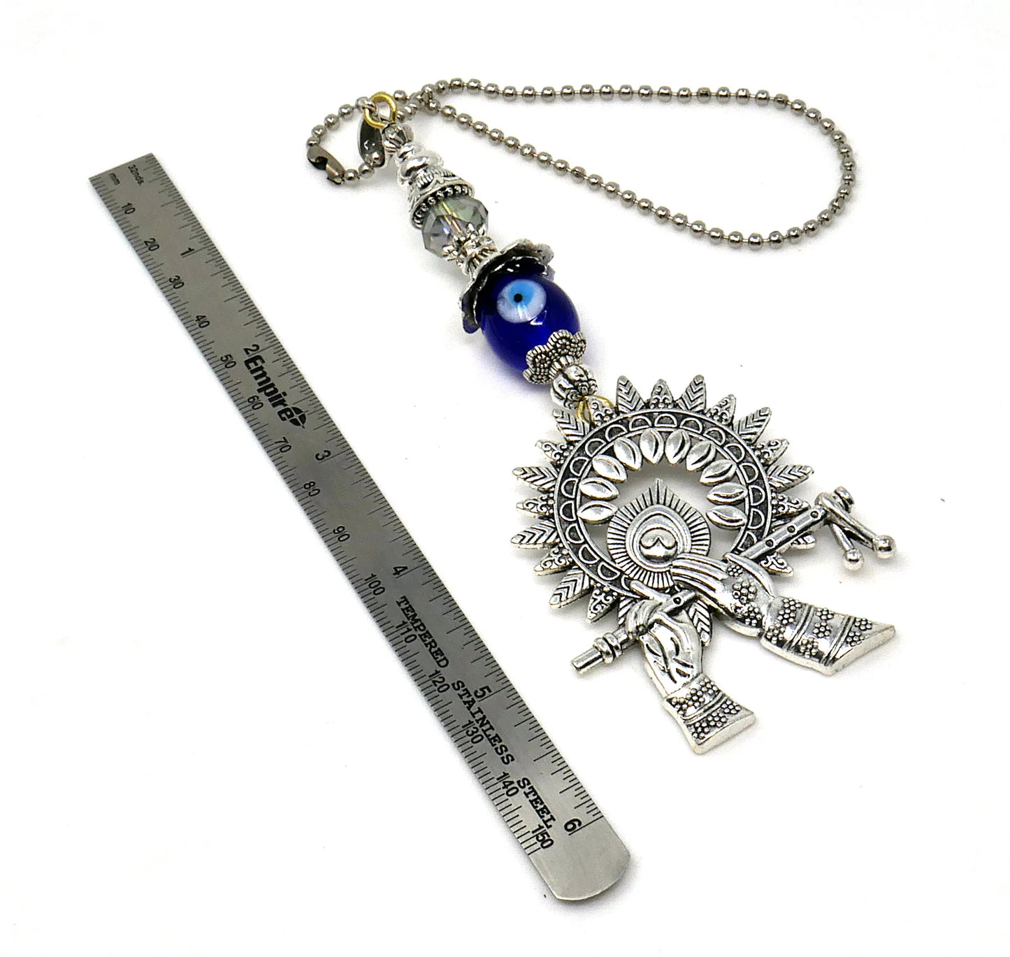 Krishna Pendant Evil Eye Protection Lord Krishna Playing Flute Pendant Car Mirror Hanging, Krishna Protection Amulet, Hindu God Namaste Gift