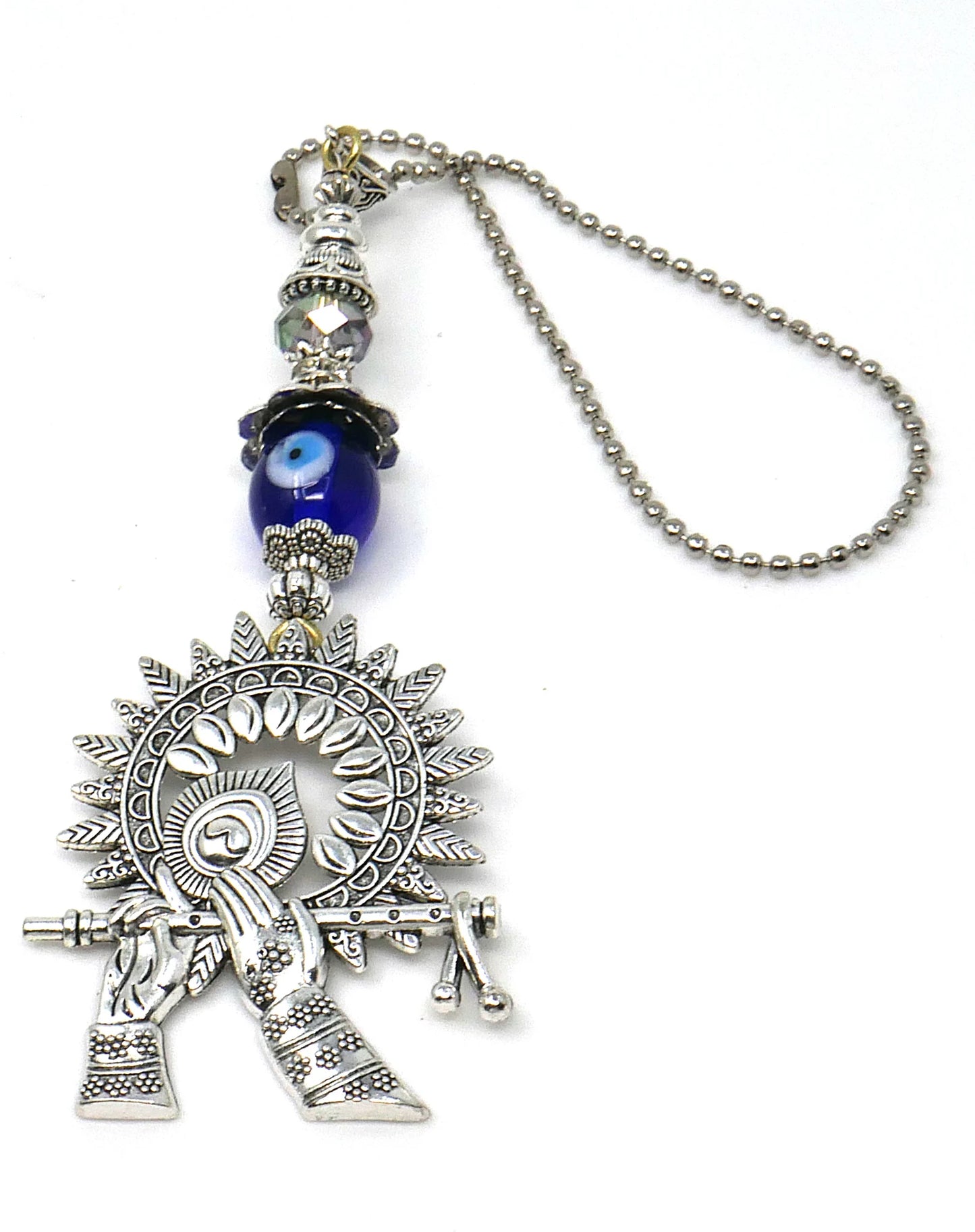 Krishna Pendant Evil Eye Protection Lord Krishna Playing Flute Pendant Car Mirror Hanging, Krishna Protection Amulet, Hindu God Namaste Gift