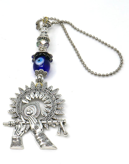 Krishna Pendant Evil Eye Protection Lord Krishna Playing Flute Pendant Car Mirror Hanging, Krishna Protection Amulet, Hindu God Namaste Gift