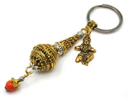 Hanuman ji ke Gada & Hanuman ji Charm Evil Eye Protection Blue Glass Bead-Rare to Find Combination in Key Ring for Home/Car/Office/Business