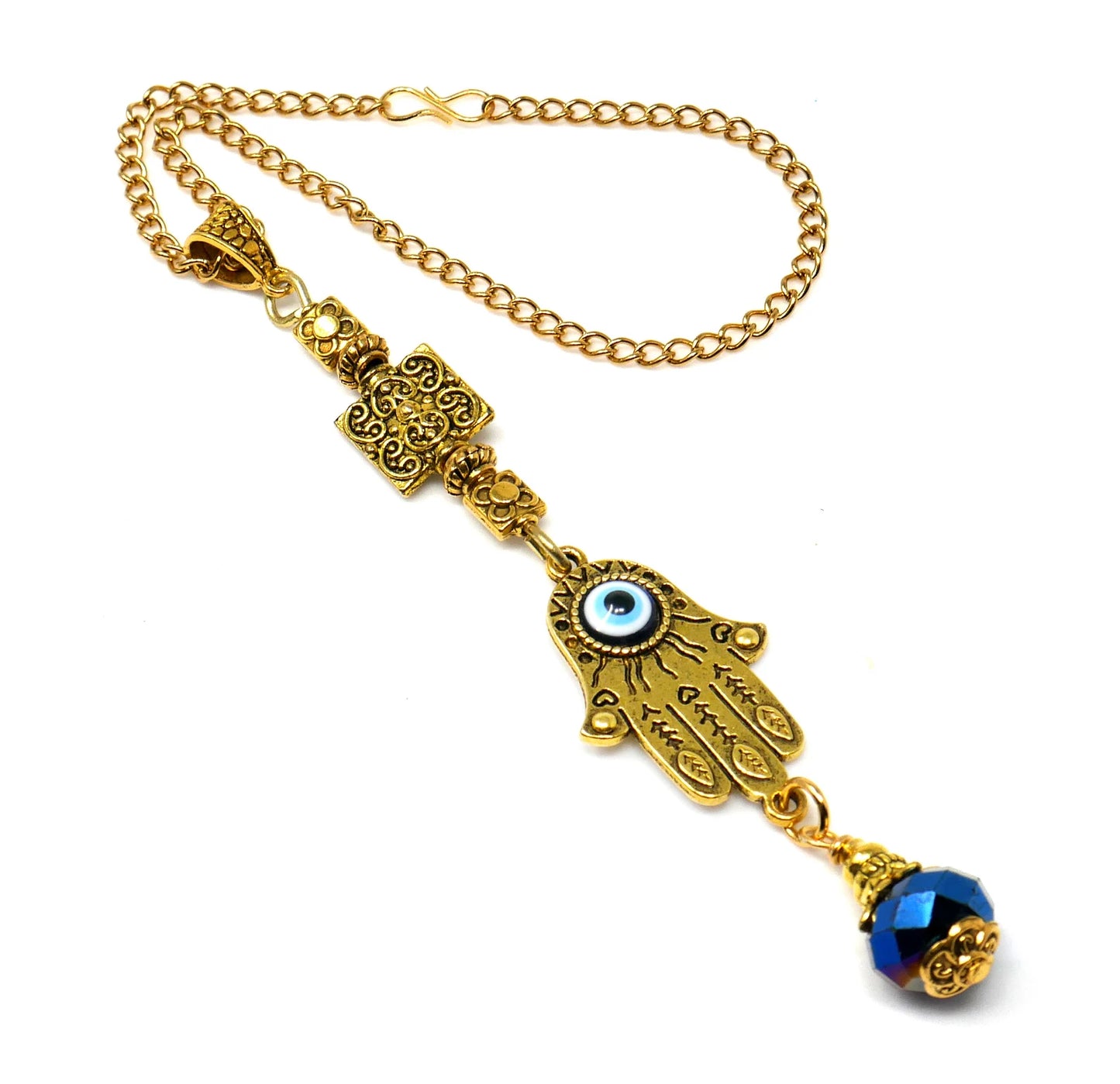 Evil Eye, Evil Eye Protection Hamsa Hand & OM Car Rear View Mirror Décor Hanging, OM Hamsa Car Charm for Positive Vibrations and Good Luck