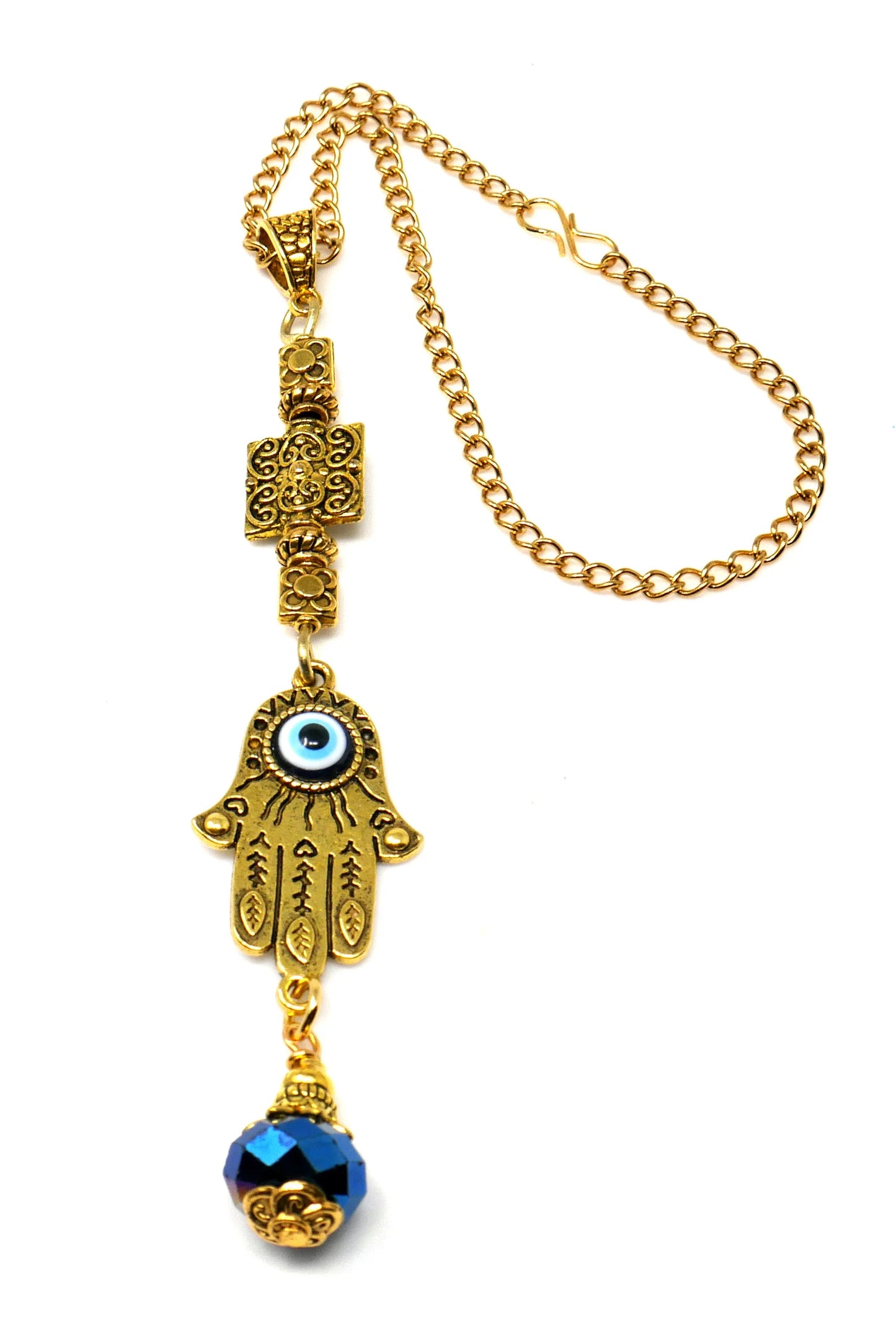 Evil Eye, Evil Eye Protection Hamsa Hand & OM Car Rear View Mirror Décor Hanging, OM Hamsa Car Charm for Positive Vibrations and Good Luck