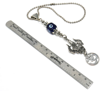 Lord Shiva Trishul & Damroo Pendant Evil Eye Protection Rear View Mirror Hanging-Mahadev Trishul Pendant Car Dangler-Namaste Gift