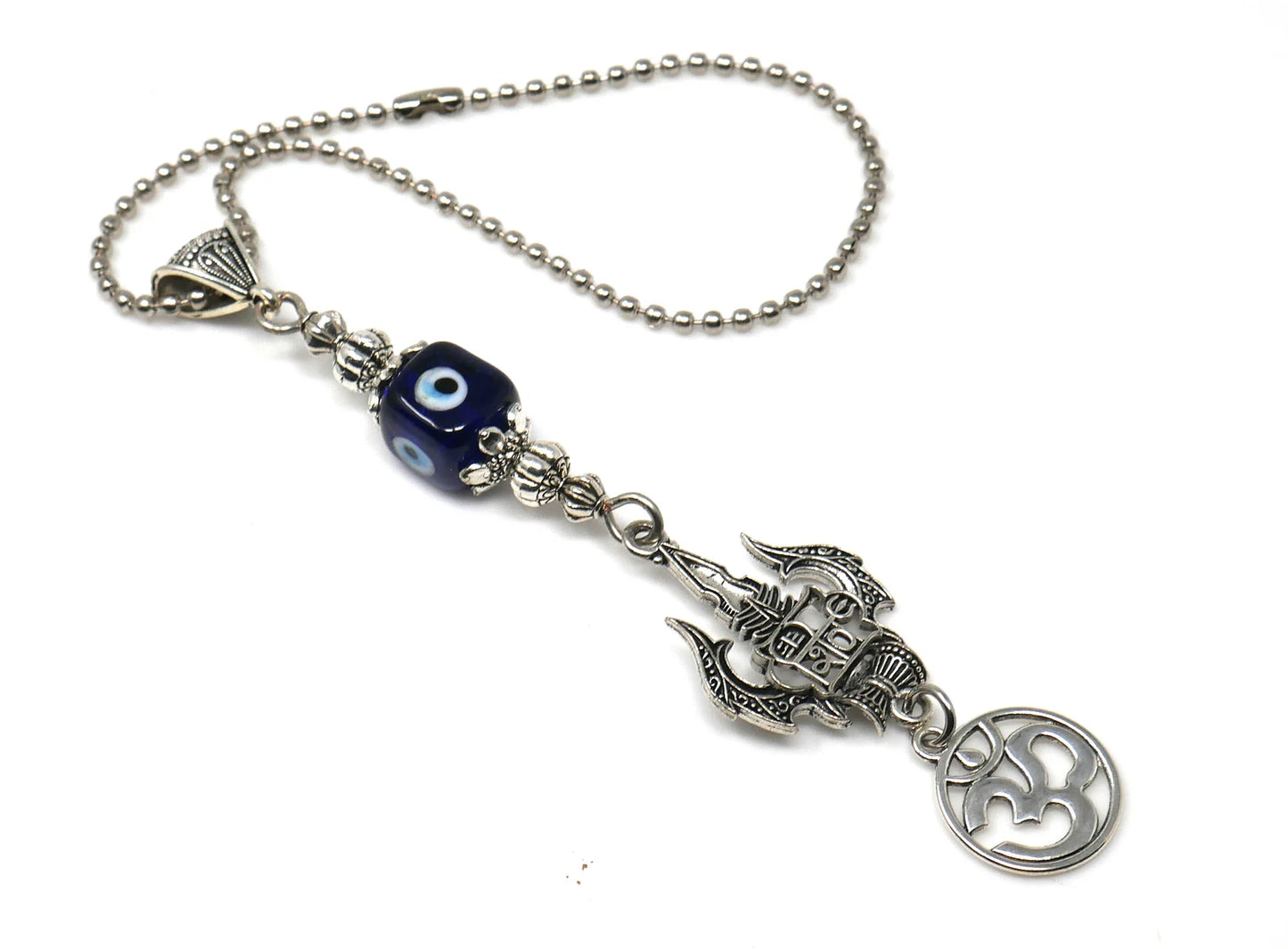 Lord Shiva Trishul & Damroo Pendant Evil Eye Protection Rear View Mirror Hanging-Mahadev Trishul Pendant Car Dangler-Namaste Gift