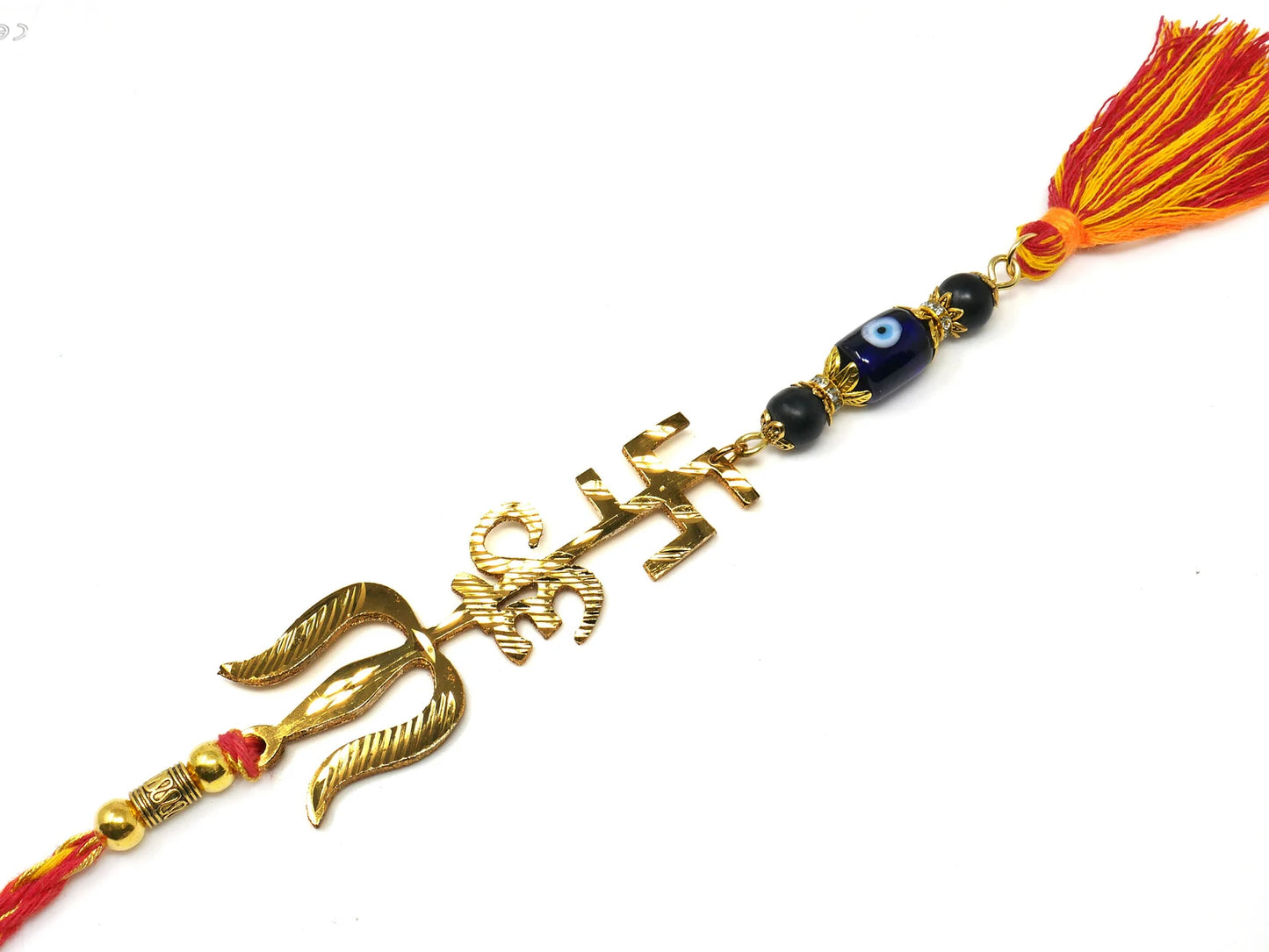 Trishakti Brass(Swastik Om Trishul Yantra) Evil Eye Hanging-Trishakti Yantra for Negative Energies Protection for Home/Car/Office/Business