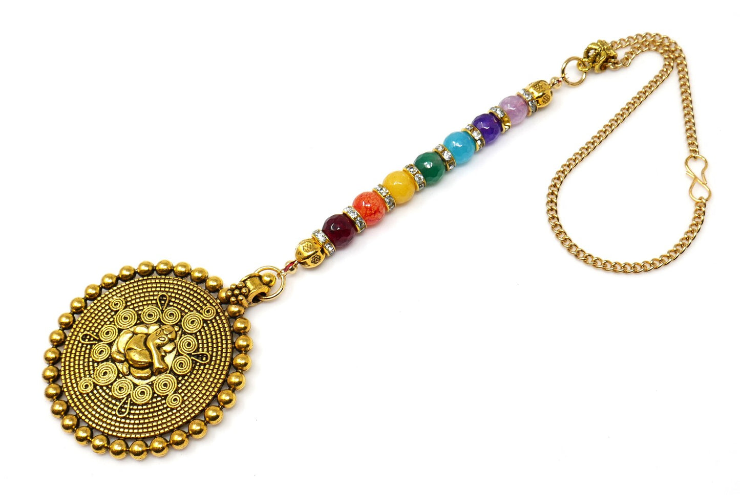 Seven Chakra Lord Ganesha Spiritual Car Rear view Hanging, Seven Chakra Natural Stone Beads Ganesha Mandela Car Mirror Hanging Ornament