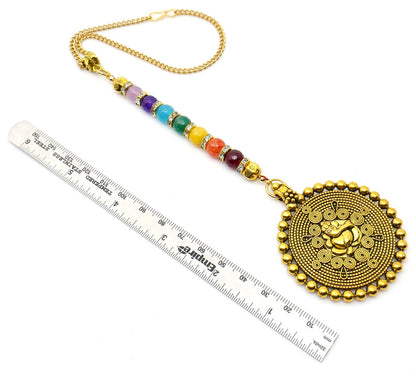 Seven Chakra Lord Ganesha Spiritual Car Rear view Hanging, Seven Chakra Natural Stone Beads Ganesha Mandela Car Mirror Hanging Ornament