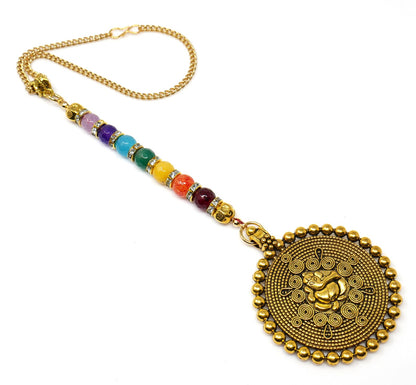 Seven Chakra Lord Ganesha Spiritual Car Rear view Hanging, Seven Chakra Natural Stone Beads Ganesha Mandela Car Mirror Hanging Ornament