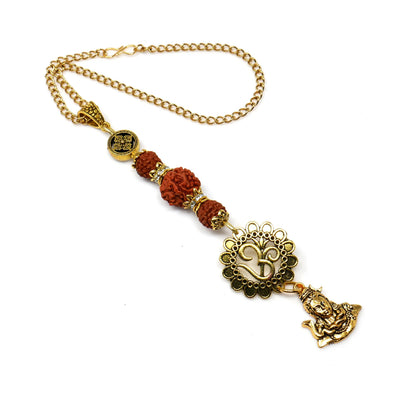 Divine Shiva Trishul Rudraksha And OM Car Hanging, Trident Pendant, Evil Eye Protection Amulet, Hindu Mirror Charm, Spiritual Car Decor Gift