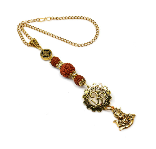 Divine Shiva Trishul Rudraksha And OM Car Hanging, Trident Pendant, Evil Eye Protection Amulet, Hindu Mirror Charm, Spiritual Car Decor Gift