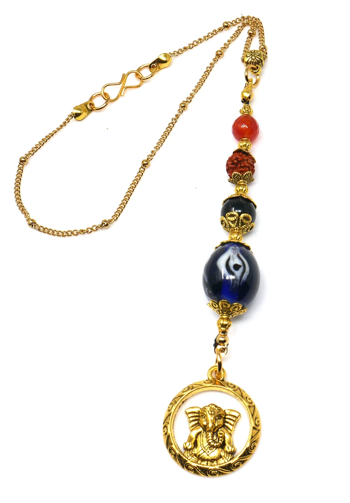 Ganesha | Natural Stone Beads & Rudraksha Bead | Lord Ganesha Car Mirror Hanging | Evil Eye Protection | Good Luck Protection Amulet