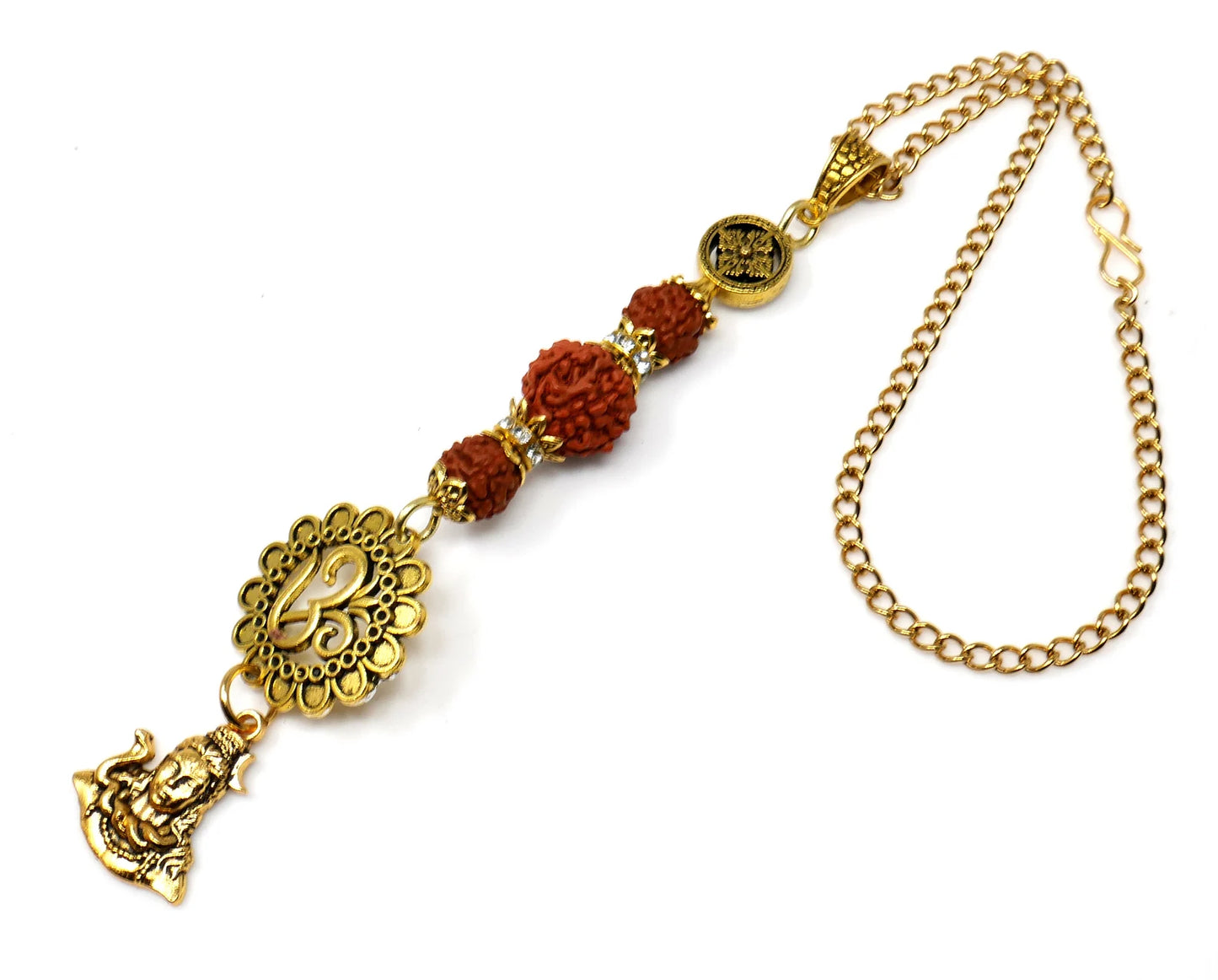Divine Shiva Trishul Rudraksha And OM Car Hanging, Trident Pendant, Evil Eye Protection Amulet, Hindu Mirror Charm, Spiritual Car Decor Gift