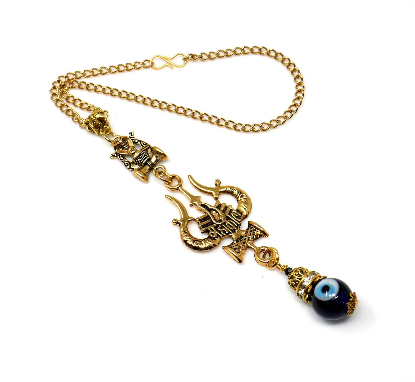 Shiva Trishul Damroo Pendant Evil Eye Protection Car Mirror Hanging,Mahakala & Naag Shivling Divine Protection Amulet,Namaste Good Luck Gift