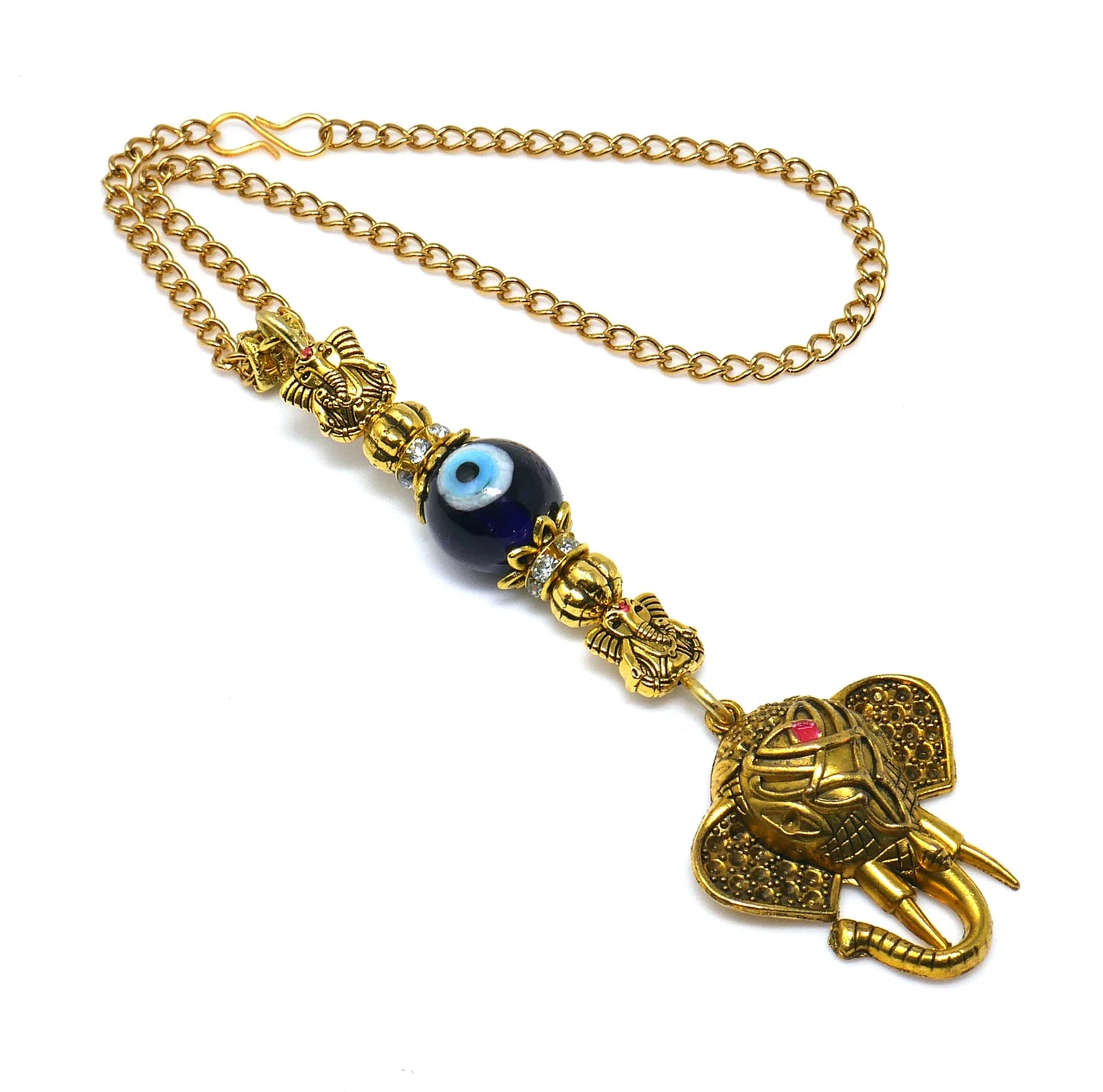 Divine OM n Lucky Elephant Head Pendant Evil Eye Protection Car Rear Mirror Hanging | Ganesha Obstacles Protection Hanging | Namaste Gift
