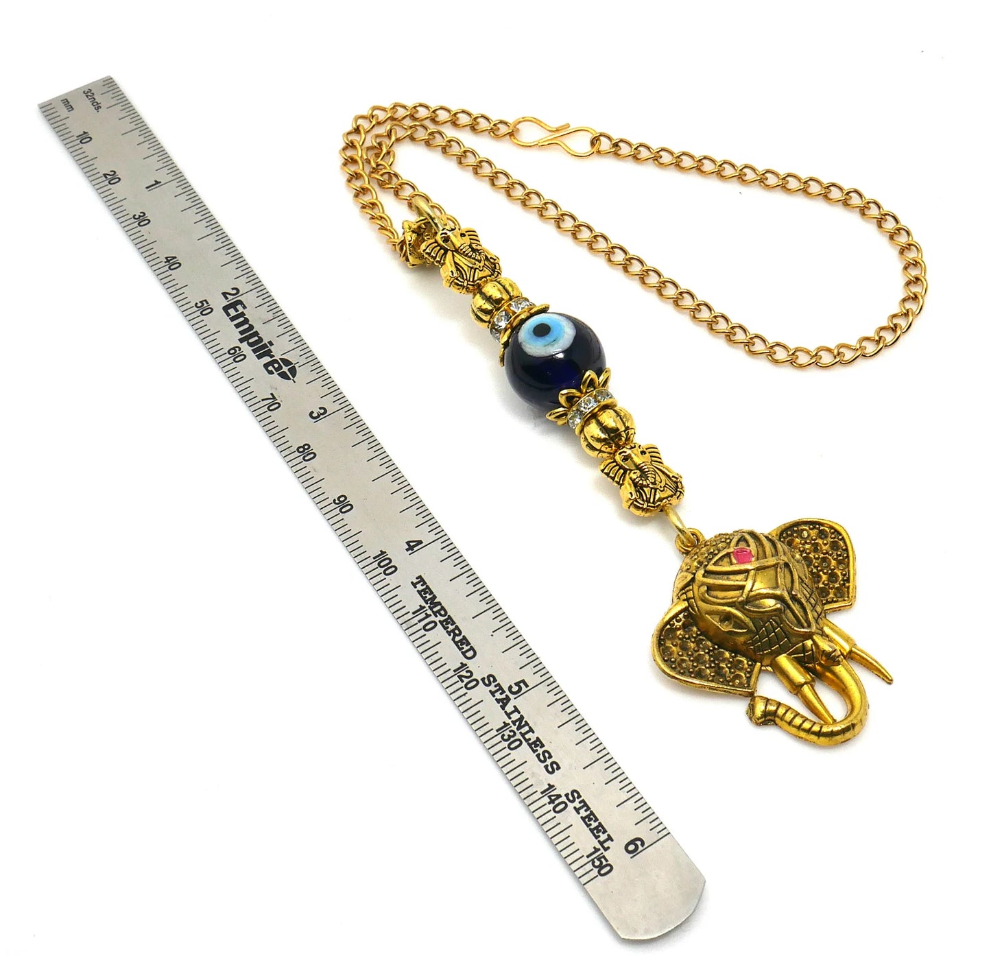 Divine OM n Lucky Elephant Head Pendant Evil Eye Protection Car Rear Mirror Hanging | Ganesha Obstacles Protection Hanging | Namaste Gift