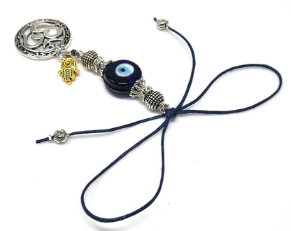 Evil Eye Protection OM Hamsa Hand Car Mirror Hanging | Spiritual Car Ornaments | Handbag Hanging for Good Luck & Good Fortune | Namaste Gift