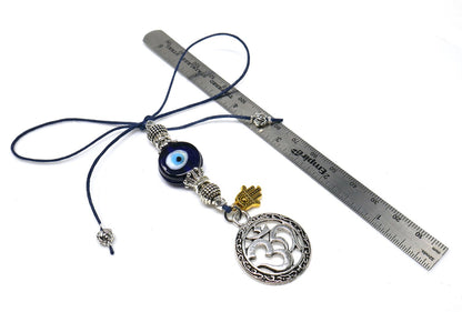 Evil Eye Protection OM Hamsa Hand Car Mirror Hanging | Spiritual Car Ornaments | Handbag Hanging for Good Luck & Good Fortune | Namaste Gift