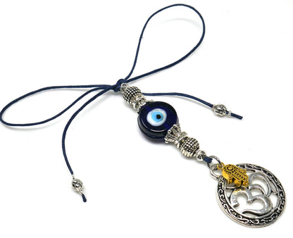 Evil Eye Protection OM Hamsa Hand Car Mirror Hanging | Spiritual Car Ornaments | Handbag Hanging for Good Luck & Good Fortune | Namaste Gift