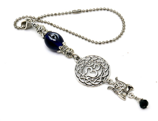OM | Evil Eye Protection | Trishul Antique Silver Plated | OM & Shiva Trishul Car Rearview Mirror Ornament | Good Luck | Positive Vibrations