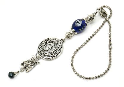 OM | Evil Eye Protection | Trishul Antique Silver Plated | OM & Shiva Trishul Car Rearview Mirror Ornament | Good Luck | Positive Vibrations