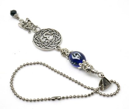 OM | Evil Eye Protection | Trishul Antique Silver Plated | OM & Shiva Trishul Car Rearview Mirror Ornament | Good Luck | Positive Vibrations