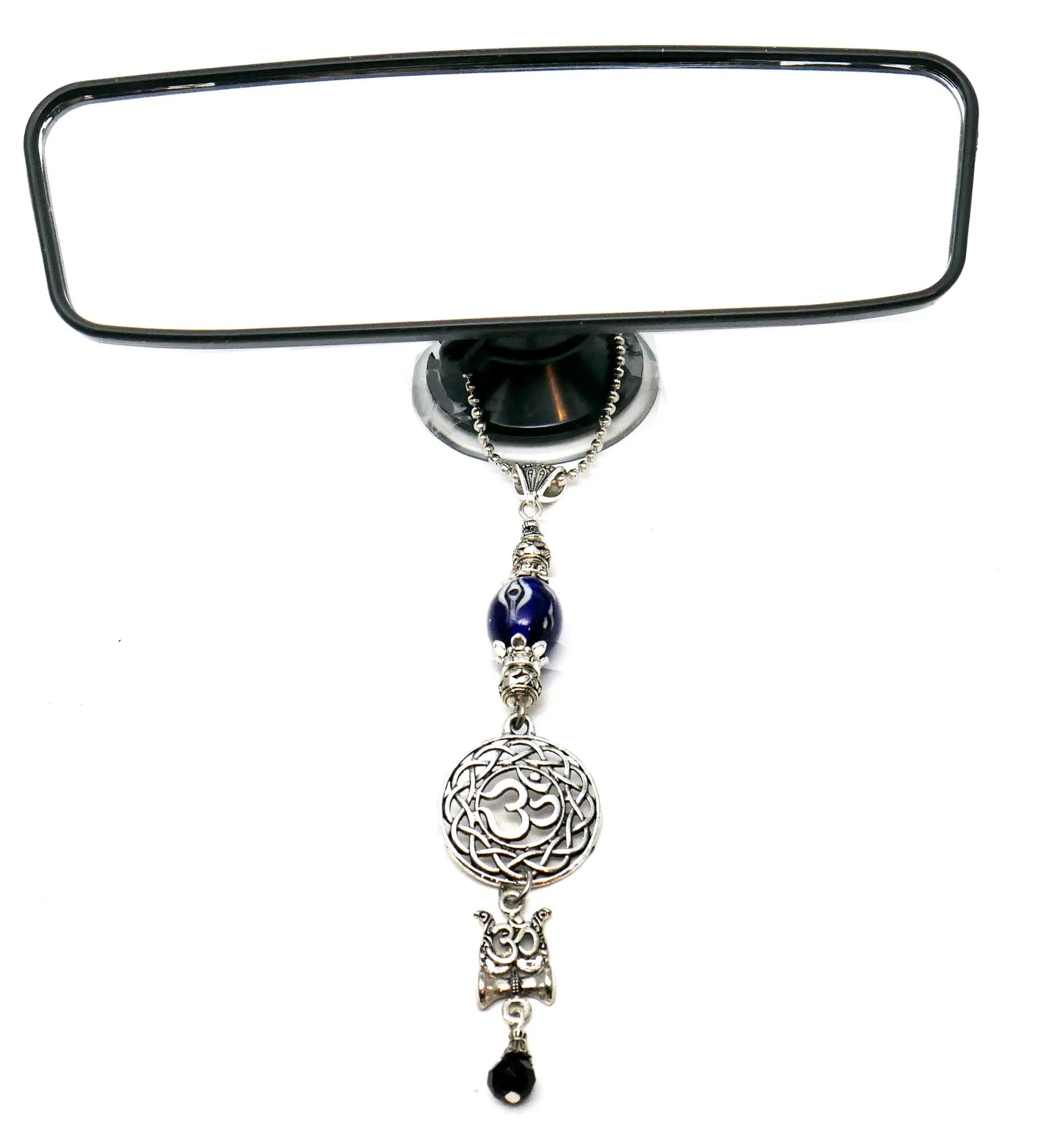 OM | Evil Eye Protection | Trishul Antique Silver Plated | OM & Shiva Trishul Car Rearview Mirror Ornament | Good Luck | Positive Vibrations
