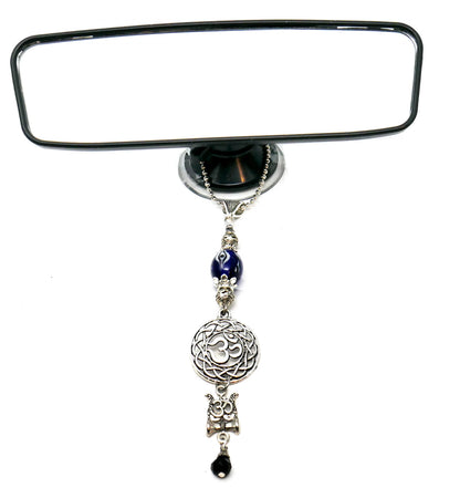 OM | Evil Eye Protection | Trishul Antique Silver Plated | OM & Shiva Trishul Car Rearview Mirror Ornament | Good Luck | Positive Vibrations