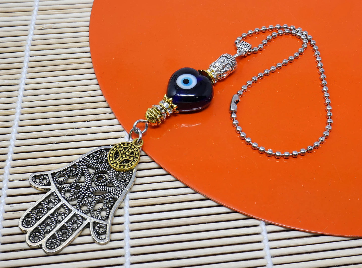 Evil Eye Protection Hamsa Hand Car Charm, Car Rear View Mirror Hanging/Spiritual Car Ornaments Handbag Hanging for Good Luck & Good Fortune