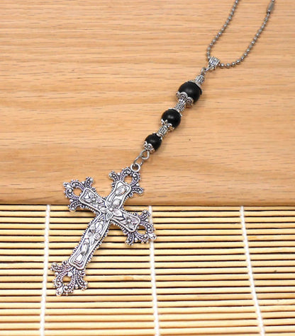Holy Cross Car Charms Rear View Mirror | Natural Stone Beads | Cross Car Rearview Mirror Ornament | Car Hanger| Blessings | Faith | Hope