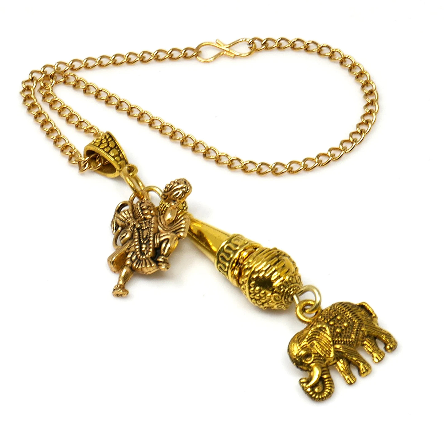 Lord Hanuman ji and Gada Charm & Evil Eye Protection Blue Glass Bead-Rare to Find Combination in Key Ring for Home/Car/Office/Business