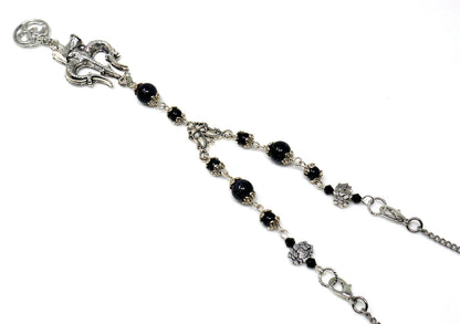 Lord Shiva Trishul Damru & Om Car Mirror Hanging, Natural Blue Sand Stone Beads and Baba Bholenath/Shiv Shambhu Trishul Protection Hanging