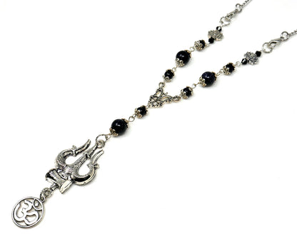 Lord Shiva Trishul Damru & Om Car Mirror Hanging, Natural Blue Sand Stone Beads and Baba Bholenath/Shiv Shambhu Trishul Protection Hanging