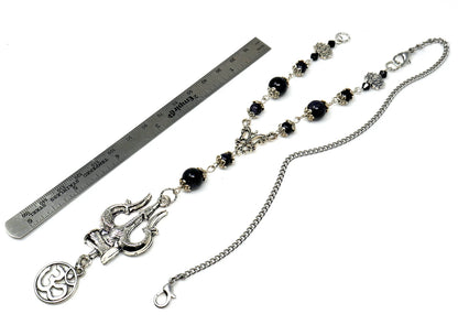 Lord Shiva Trishul Damru & Om Car Mirror Hanging, Natural Blue Sand Stone Beads and Baba Bholenath/Shiv Shambhu Trishul Protection Hanging